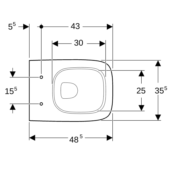 Geberit Renova Compact WWC, eckiges Design Tiefspüler, verk.Ausl.48,5cm, weiß, Tect