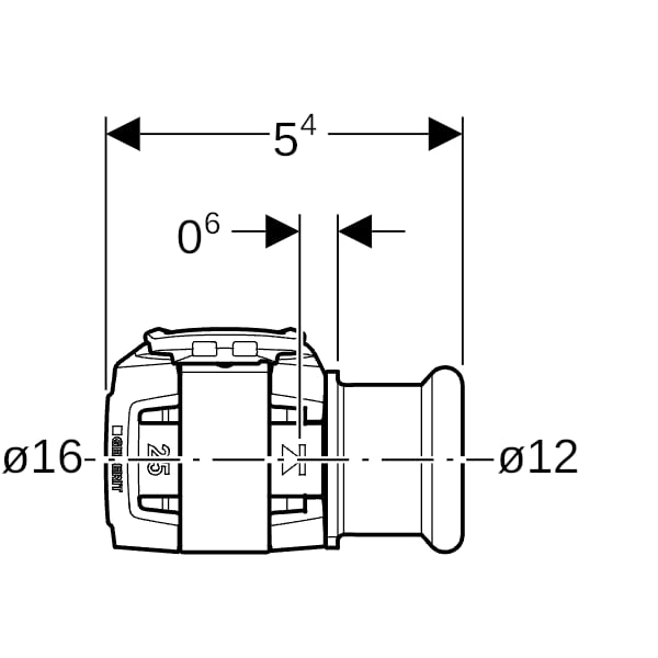 Geberit FlowFit Übergang auf Geberit Mapress mit Pressmuffe, edst., d16-d12