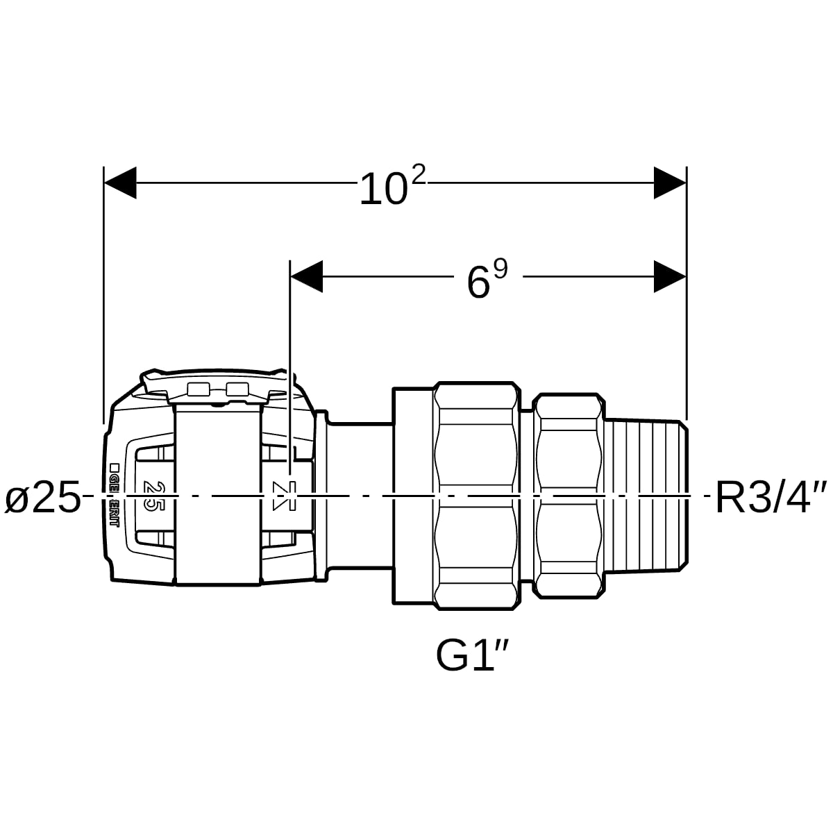 Geberit FlowFit Übergangsverschraubung mit AG SiBr d25-R3/4