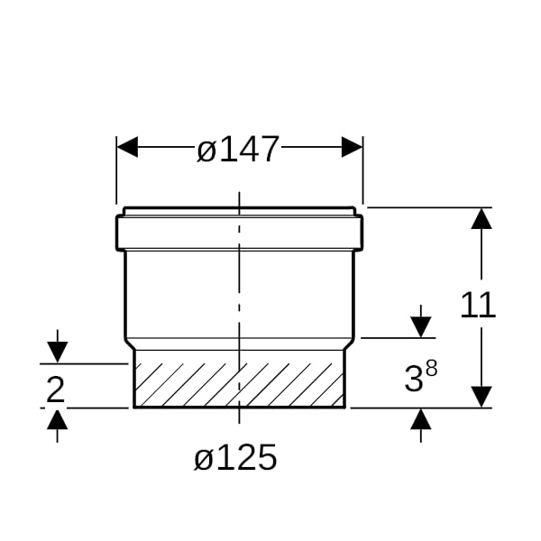 Geberit PE Steckmuffe mit Lippendichtung d125 L8,8