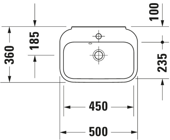 DU Handwaschbecken Happy D.2 500 mm mit ÜL, mit HLB, 1 HL, weiß