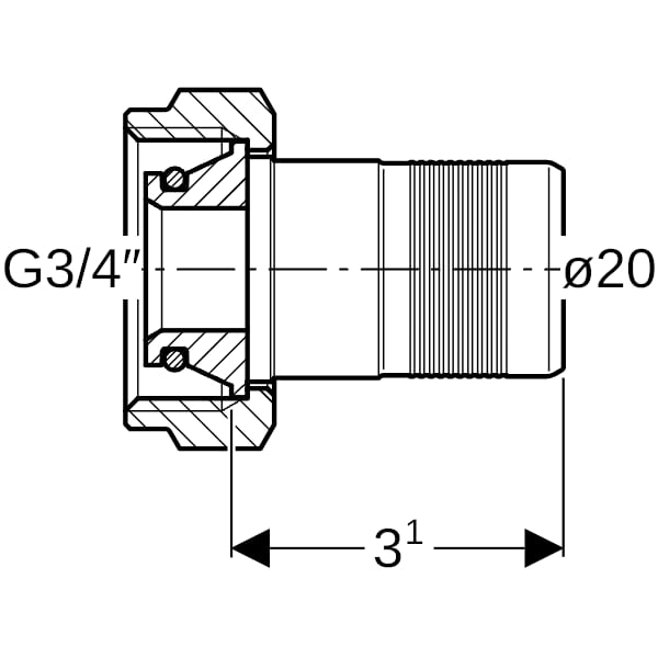 Geberit PushFit Verteilerabgang mit Steckende zu Eurokonus Rg d20-Eu3/4