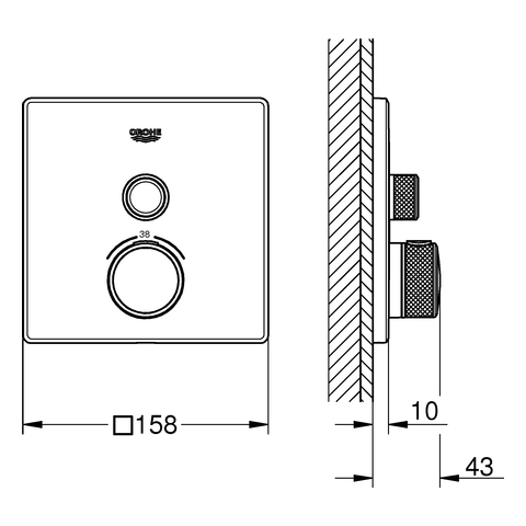GROHE Thermostat Grohtherm SmartControl 29123 eckig FMS 1 ASV supersteel
