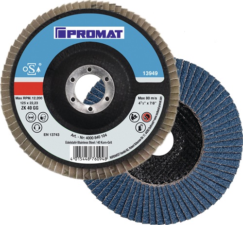 Fächerscheibe Kehlnaht D.115mm K.80 kon.INOX ZK PROMAT Fächerscheibe Kehlnaht D.115mm K.80 kon.INOX ZK PROMAT