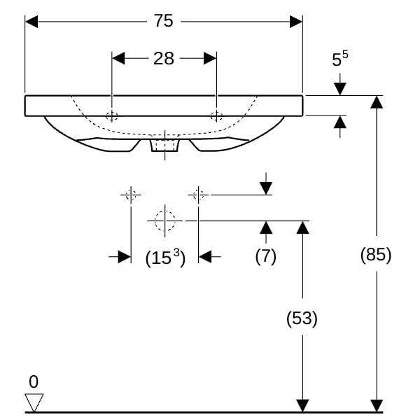 Geberit iCon Light Waschtisch 75x48cm Ablagefl., o. Hl., m. Ül., weiß KeraTect