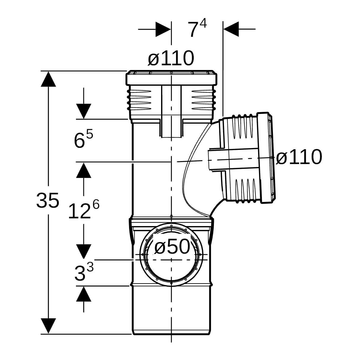 Geberit Silent-PP Kombiabzweig 87,5Gr links d110/110/50