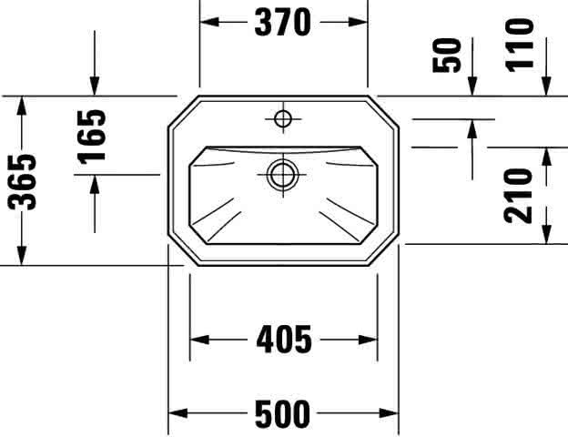DU Handwaschbecken 1930 500 mm mit ÜL, mit HLB, 1 HL, weiß