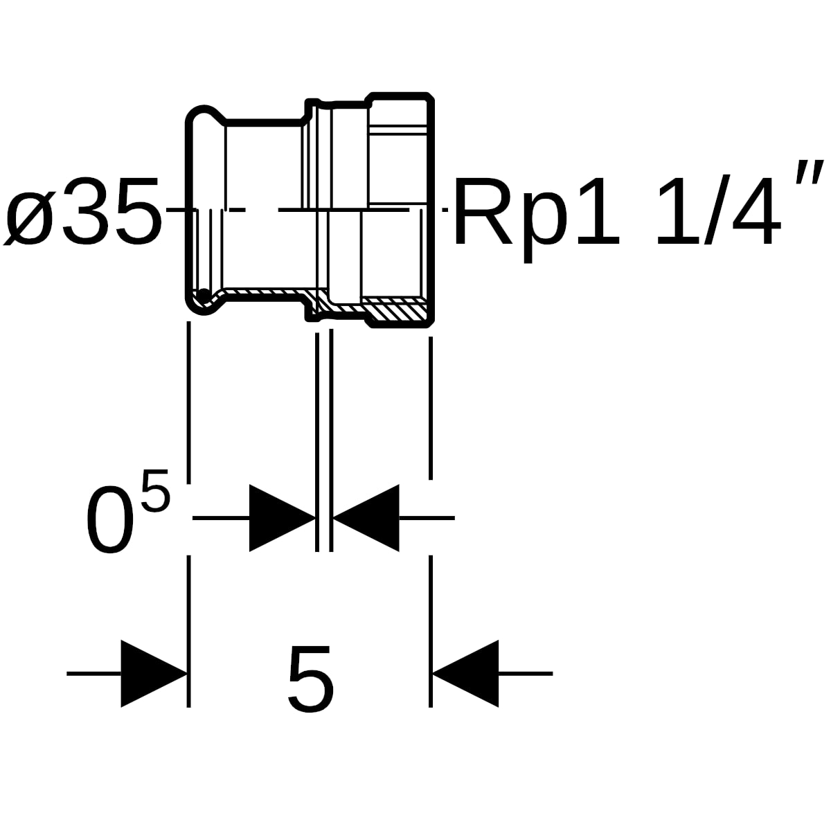 Geberit Mapress Kupfer Übergang mit IG Rg d35-Rp1 1/4