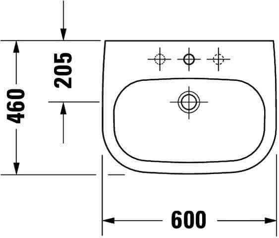 DU Waschtisch D-Code 600 mm mit ÜL, mit HLB, 1 HL, weiß