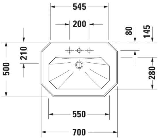 DU Waschtisch 1930 700 mm mit ÜL, mit HLB, 1 HL, weiß