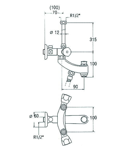 KWC Wandbatterie Wanne Niederdruck Wanneneinlauf autom.umsch., ganzchrom