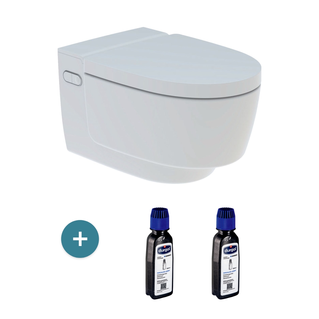 Geberit AquaClean Mera Comfort WC-Komplettanlage Wand-WC weiß-alpin + Geberit Entkalkungsmittel für AquaClean 125ml