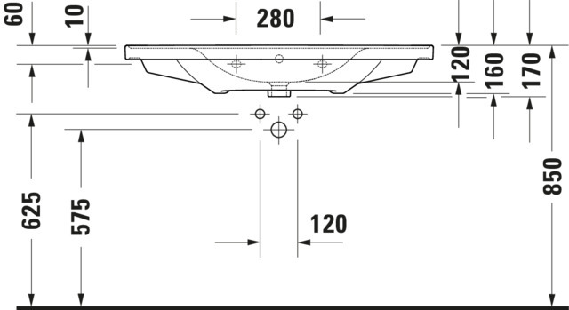 DU Waschtisch D-Neo, 1005mm, weiß mit ÜL, mit HLB, o.HL