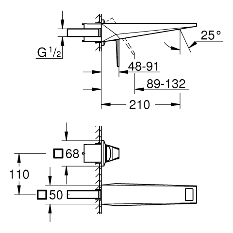 GROHE 2L-WT-Wandbat. All. Bril. PC 29517 FMS Griff Rändelstruktur hard graph. gb.