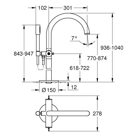 GROHE Wannenbatterie Atrio Private C. 25227 BM für Hebelgriffe cool sunrise