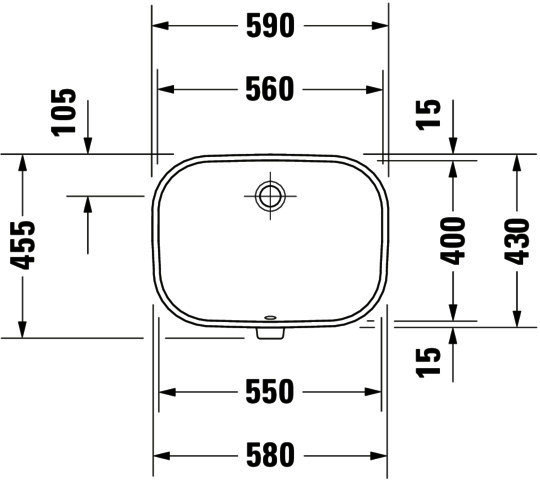 DU Einbauwaschtisch D-Code 560 mm EB v.unten, mit ÜL, ohne HLB, weiß
