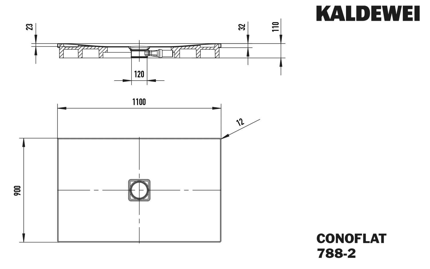 KA DW CONOFLAT mit Wannenträger Mod. 788-2,900x1100mm,alpwm,PEFF,m. WT