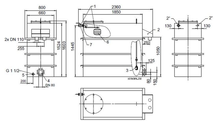 KSB Vorbehälter mit freiem Auslauf Vges 1800 l, Vnutz 1080 l, 2 x R 2"