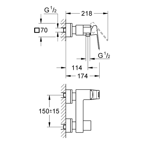 GROHE EH-Brausebatterie Eurocube 23145 Wandmontage hard graphite gebürstet