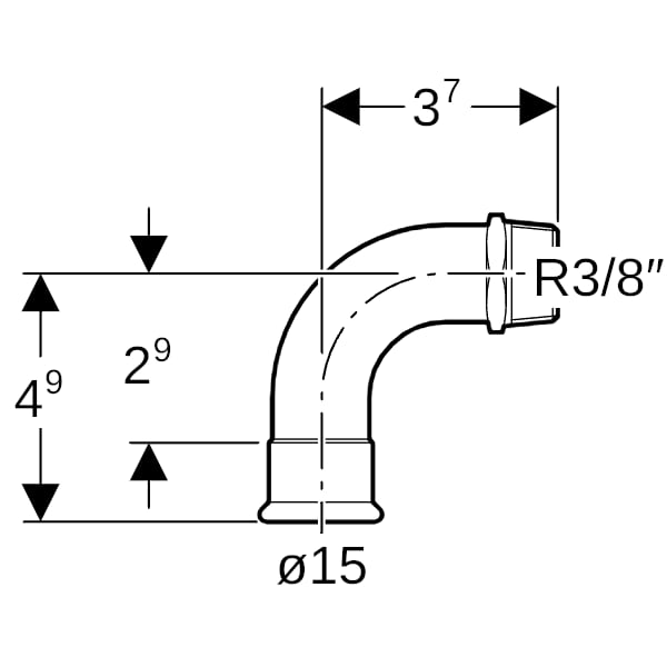 Geberit Mapress C-Stahl Übergangsbogen 90Gr mit AG d15-R3/8 verzinkt