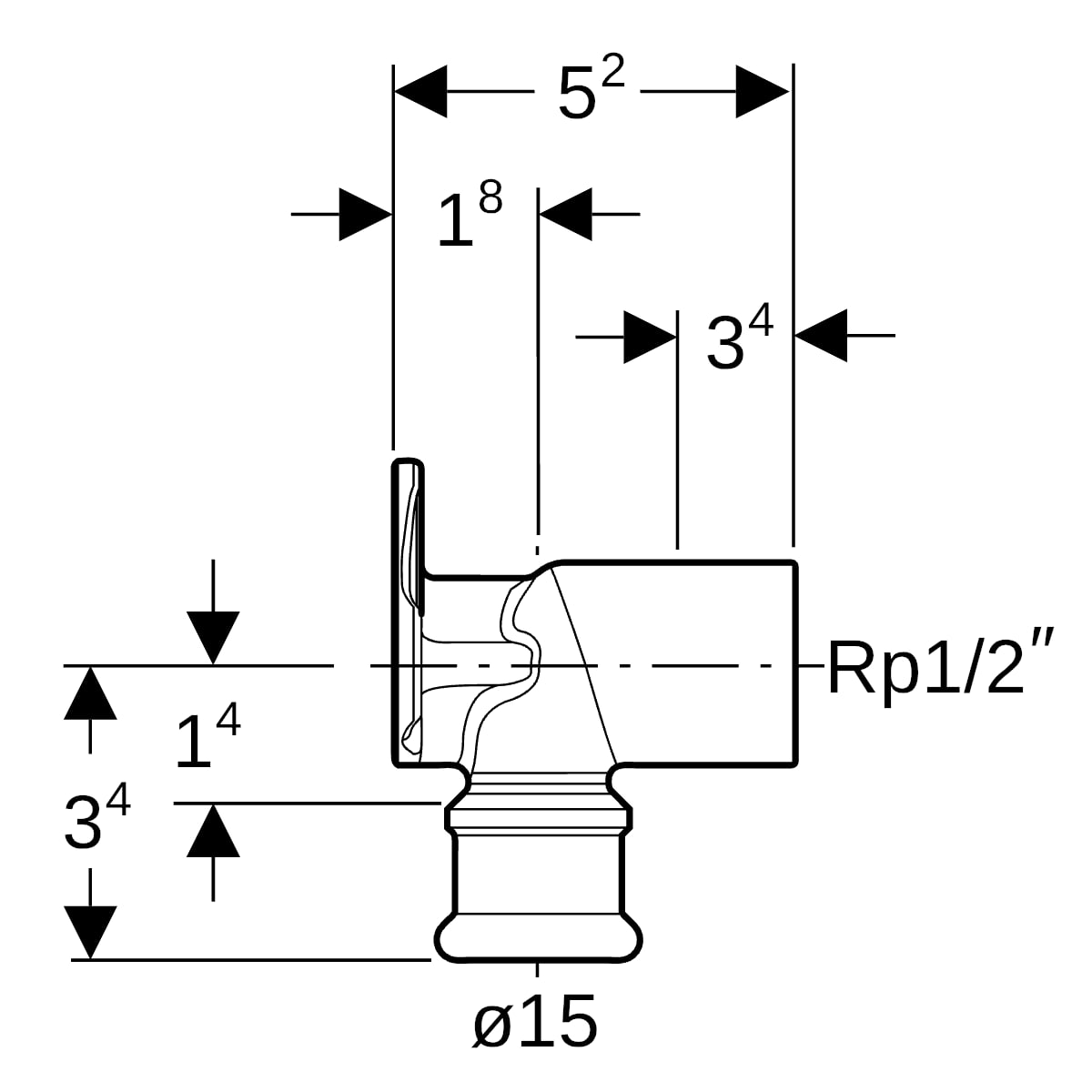 Geberit Mapress Kupfer Anschlusswinkel 90Gr Rg d15-Rp1/2 L:5,2cm