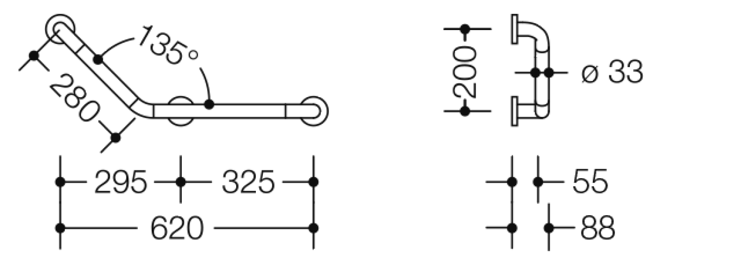 HEWI Winkelgriff Ser 801, d:33, 135 Gr Bogen signalweiß