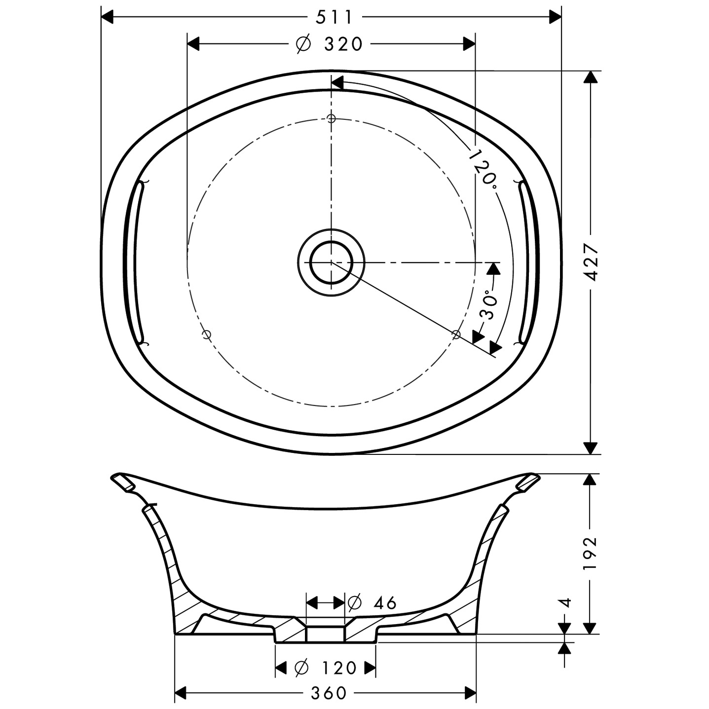 Hansgrohe Waschschüssel Axor Urquiola rund  500mm