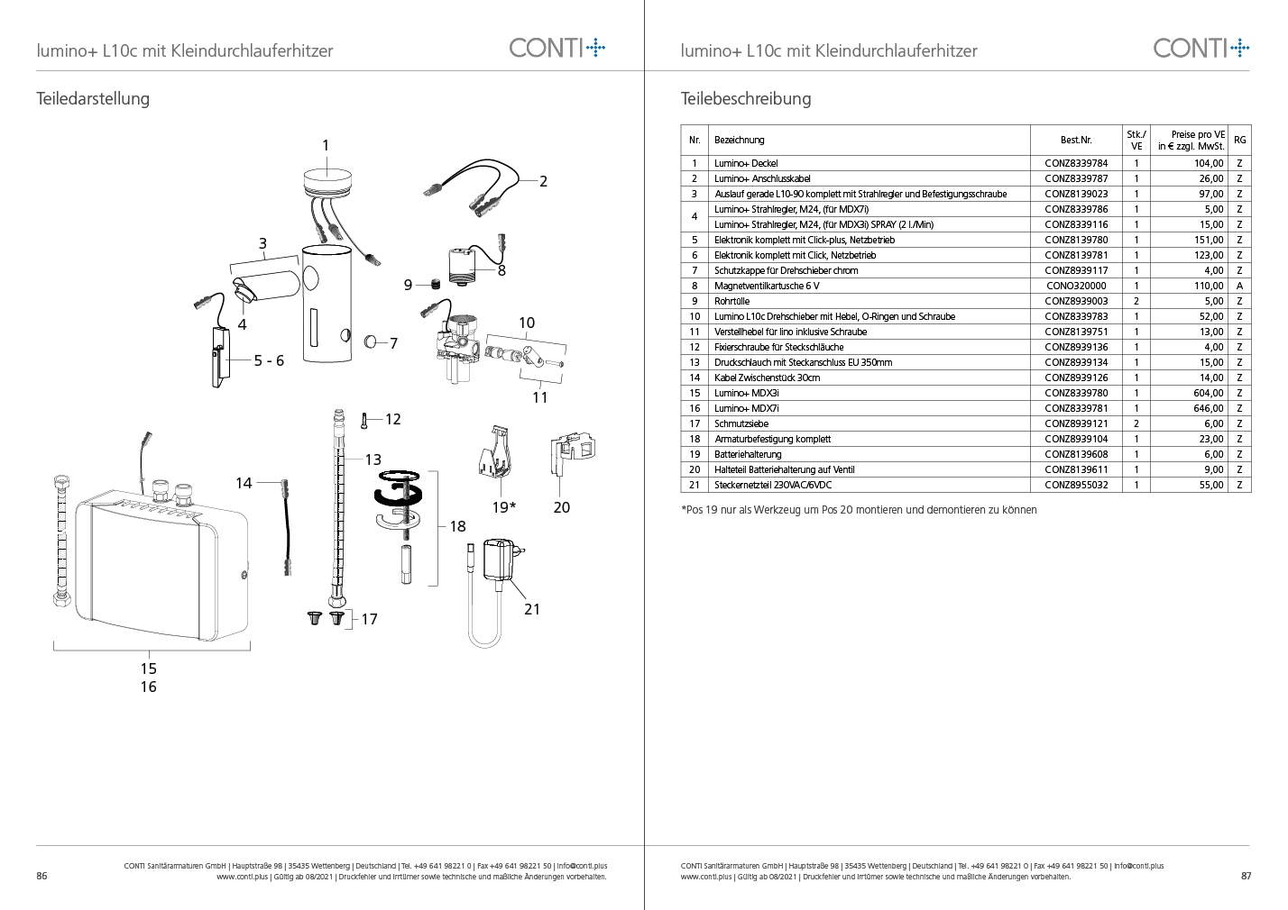 CONTI+ lumino+ el. IR Standarm. NetzAP Durchl.erh6,5kW/400V o.Ablg. Click L10c