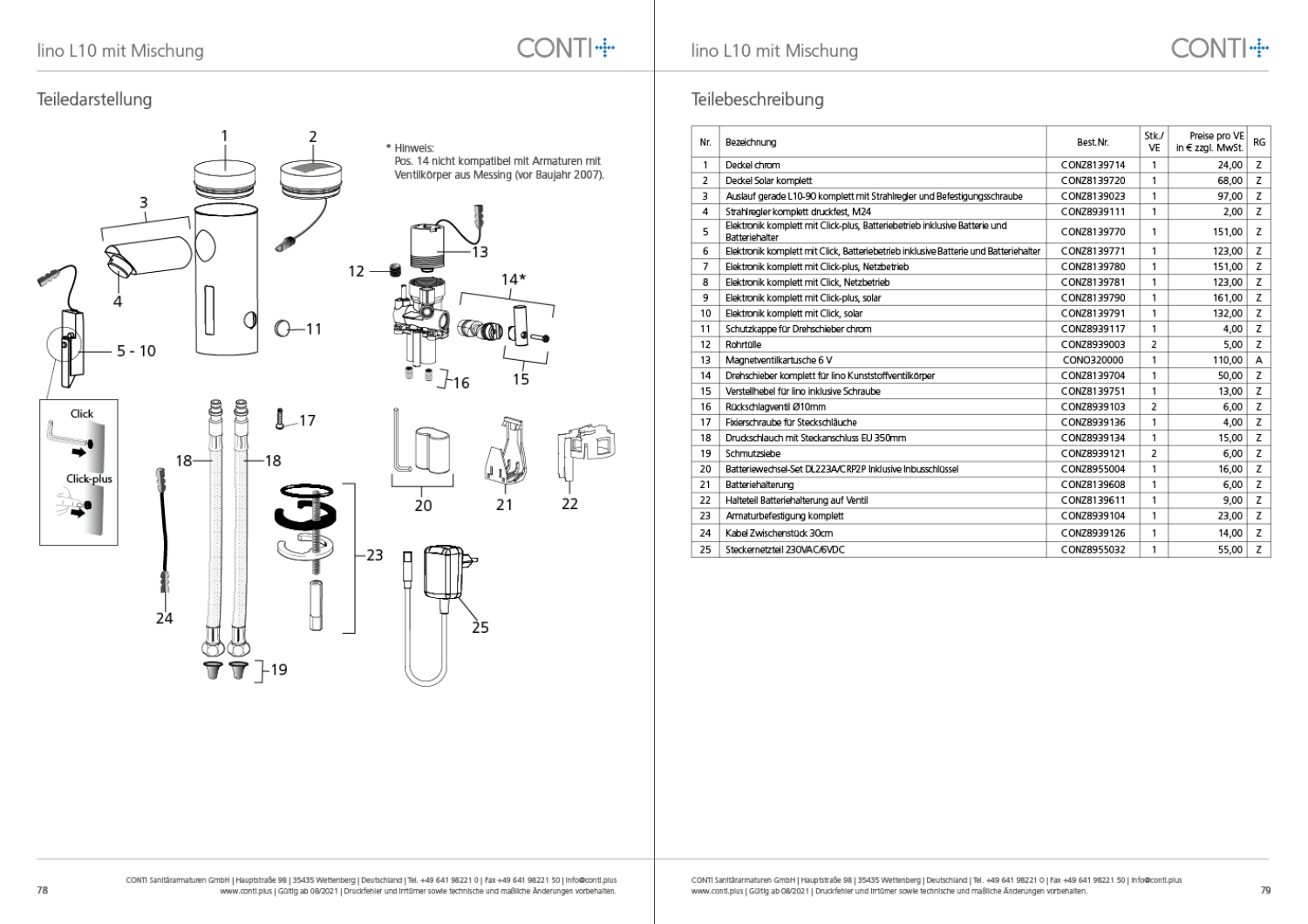CONTI+ lino elekt. IR Standarm. Solar m.Misch. Chrom m.Ablg. Click L10
