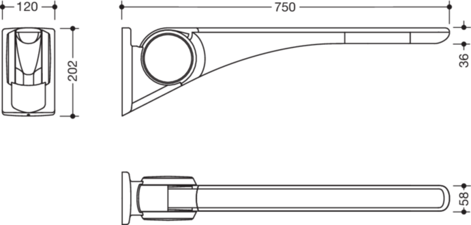 HEWI Stützklappgriff Basic,750 mm weiß hochgl.-anthraz.matt