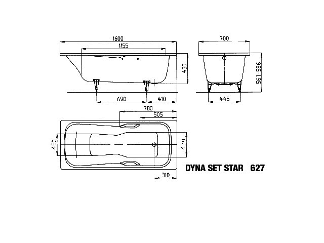 KA BW DYNA SET STAR Mod.627,1600x700mm, alpinweiß,Antislip