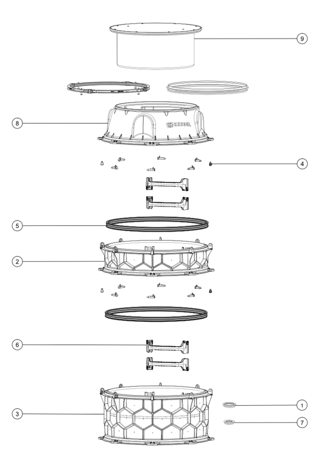 KESSEL-Schachtmodul LW 1000 Bodenplatte Zugang LW 800, 375-624 mm, Klasse K 3