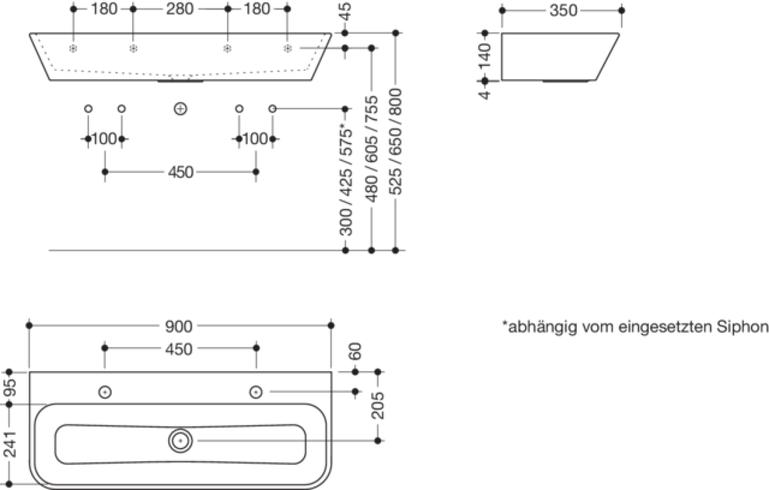 HEWI Doppelwaschtisch/Waschrinne, B:900 mm, T:350mm, 2HL, zweifarbig apfelgrün