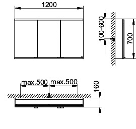 KEUCO Royal Modular 2.0 SPS, bel. 80031, Vorb,2Steckd,sb-elox,1200x700x160mm