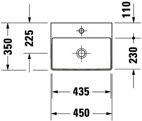 DU Handwaschbecken DuraSquare 450mm o.ÜL, m.HLB, 1.HL, weiß