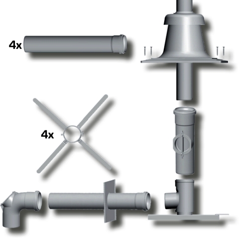 Wolf Paket Abgasleitung DN60 aus PP mit Schachteinbau, Abdeckung Edelstahl Wolf Paket Abgasleitung DN60 aus PP mit Schachteinbau, Abdeckung Edelstahl
