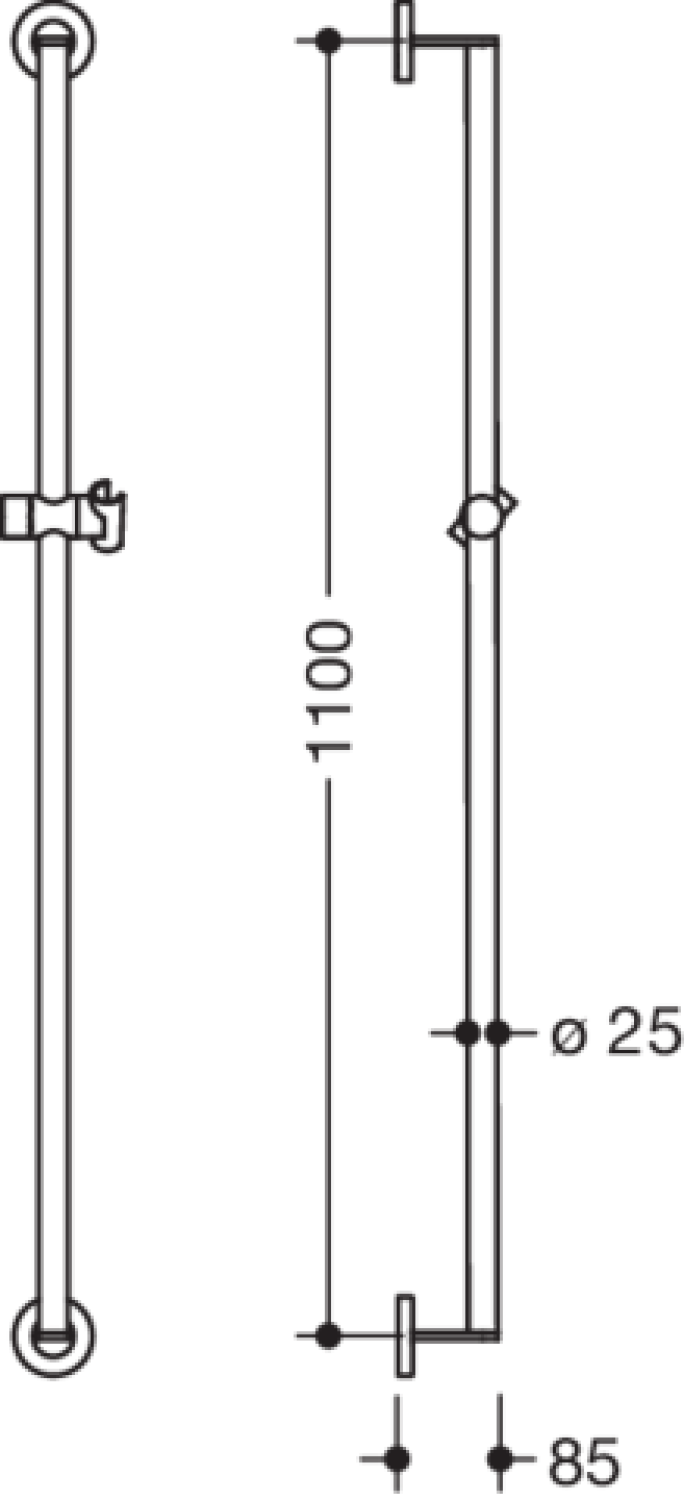 HEWI Brausehalterstange, d:25, L:1100, chrom