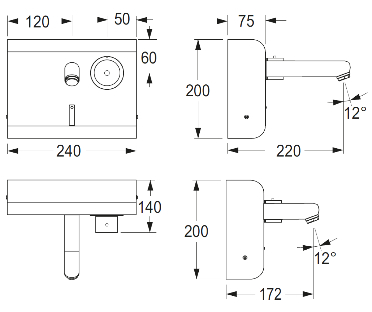 CONTI+ lino elekt. IR Wandarm. Batt. AP Ausl.172mm Thermostat Edelst. Click+ K30