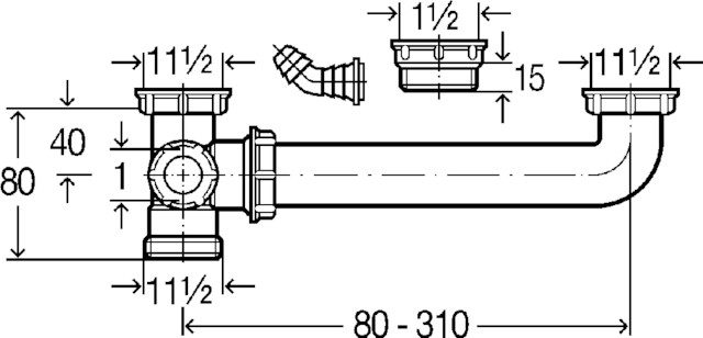 Viega Ablaufverbindung 794 in G1 1/2x G1 1/2 x 80-310mm Kunststoff