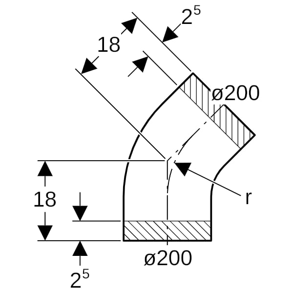 Geberit PE Bogen 45Gr d200