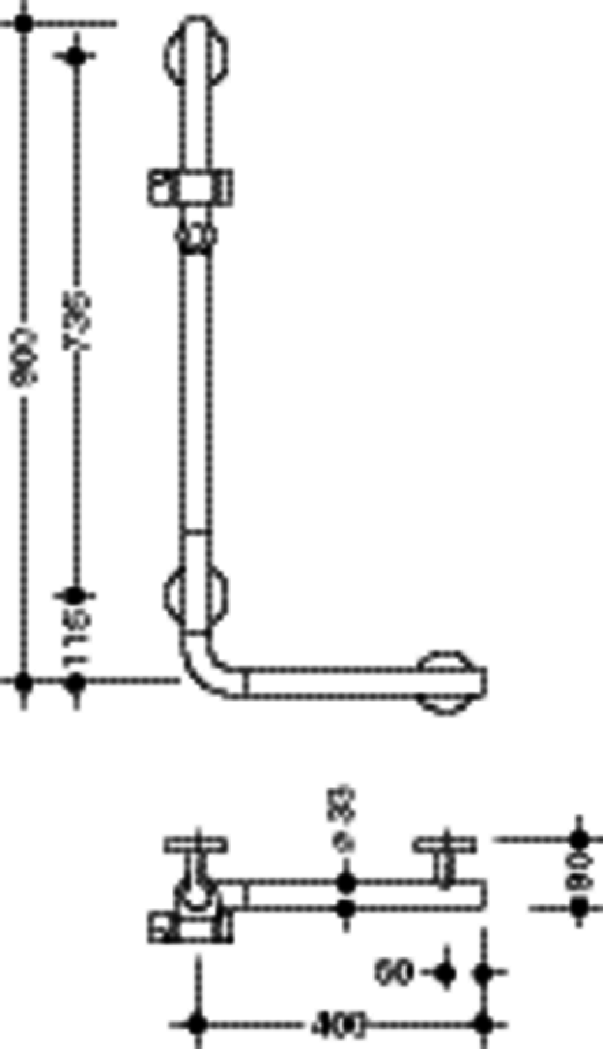 HEWI Winkelgriff m.Br.H.in 92, AM1:900, W1:400, d:33, Kst., chromoptisch besch.