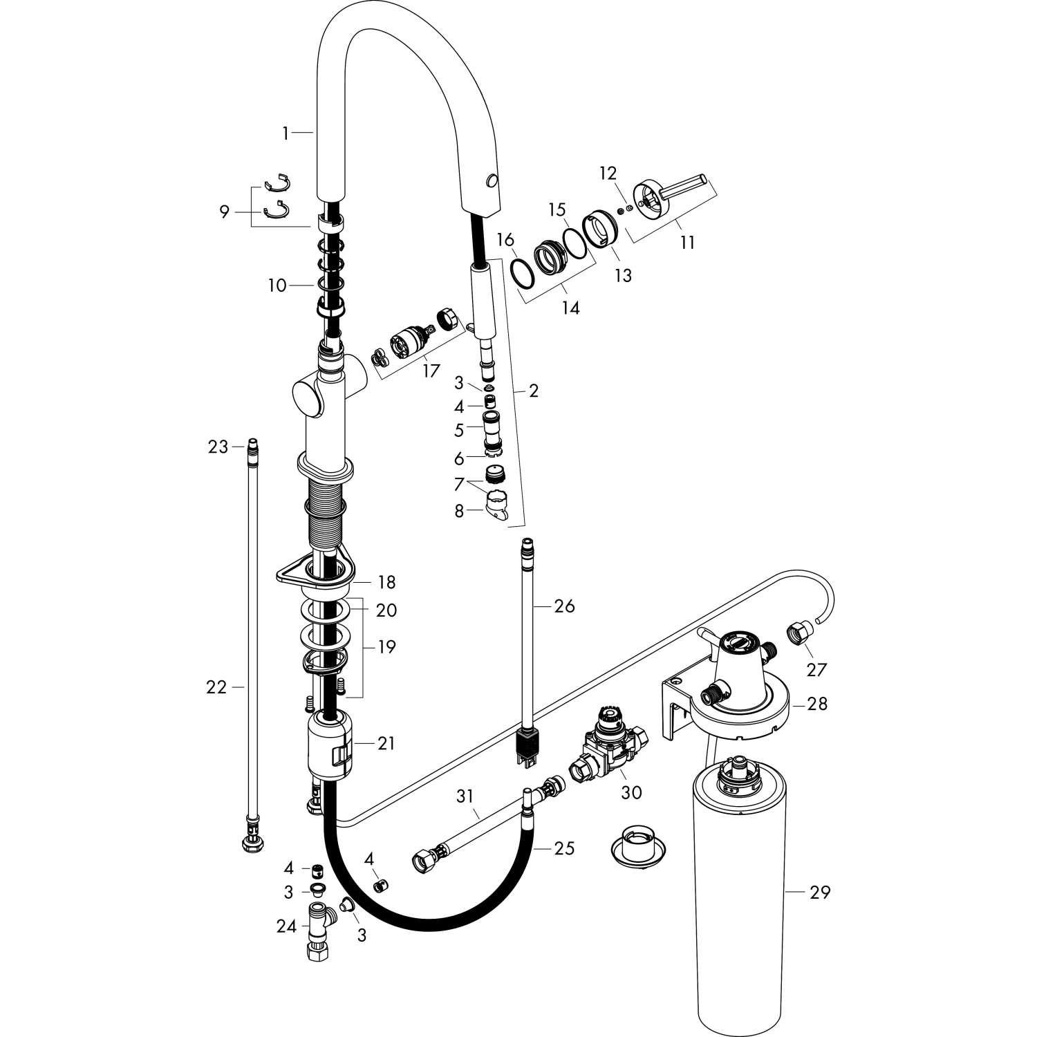 Hansgrohe FilterSystem 210 Aqittura M91 Ausziehausl.1jet Starter Set chrom