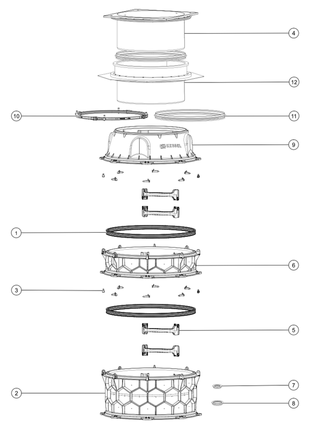 KESSEL-Schachtmodul LW 1000 Bodenplatte Zugang LW 800, 653-902 mm, Klasse L 15
