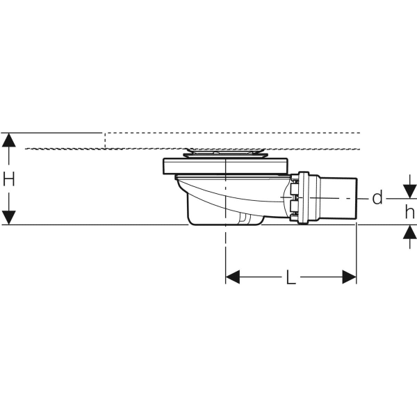 Geberit Duschwannenablauf für Setaplano mit Siphonhalter, Sperrwasserhöhe 50 mm