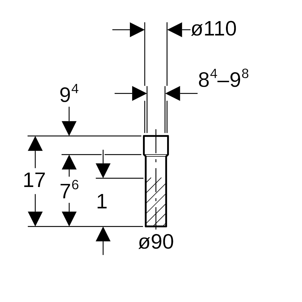 Geberit PE Übergangsstutzen mit Schrumpfmuffe d90/di110