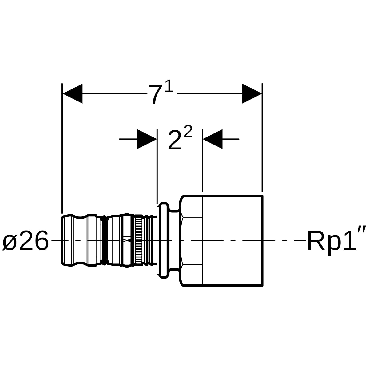 Geberit Mepla Übergang mit IG Rg d26-Rp1