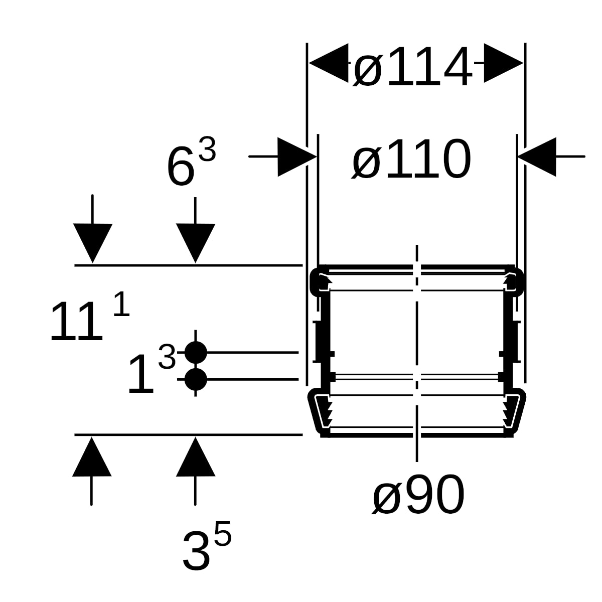 Geberit Silent-db20 Stütz- und Dehnmuffe d90 Dehnungskompensation und Auszugsicherung