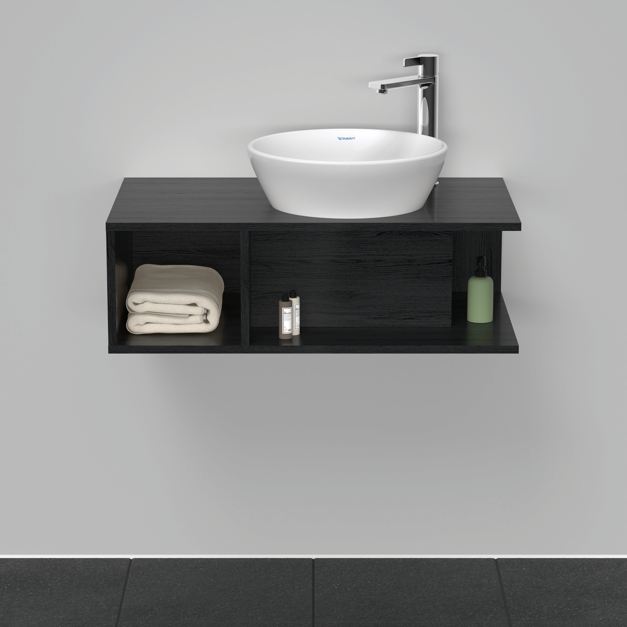 Duravit D-Neo WTU wandh.,1 offenes Fach l., 260x800x480mm, Eiche Schwarz