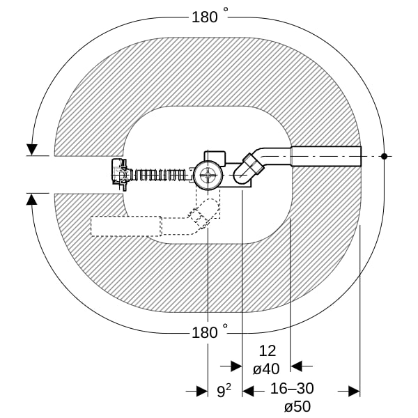 Geberit Badewannenablauf mit Ventilstopfen d52, mit Fertigbauset, DN40/50, chrg