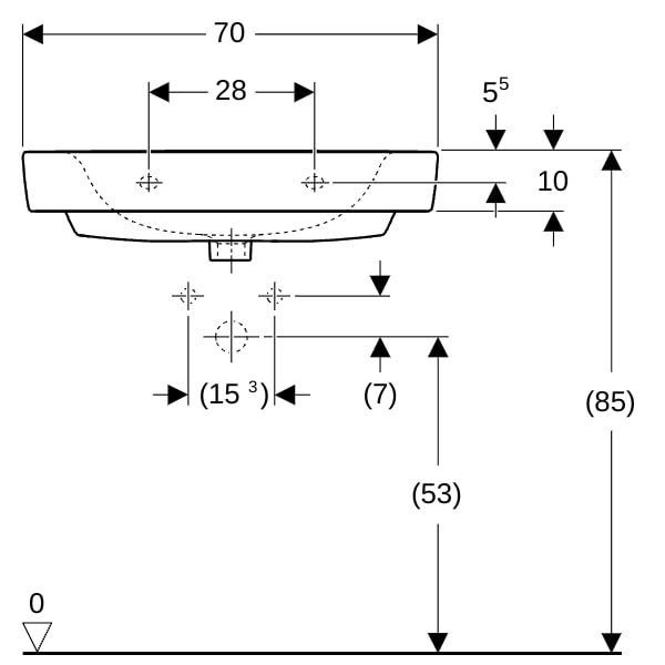Geberit Renova Plan Waschtisch, 70x48cm m. Hl., o. Ül., weiß, KeraTect